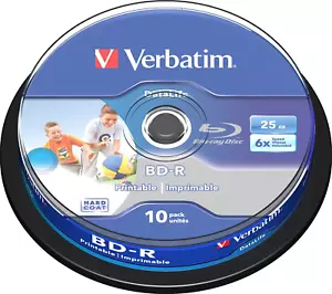 Verbatim 43804 25GB 6x BD-R SL Datalife Wide Inkjet Printable 10 Pack Spindle - Picture 1 of 5