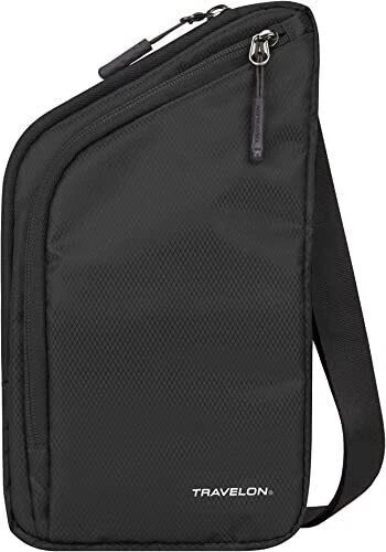 Travelon Slim Crossbody Bag Black Unisex Travel Pouch RFID Lightweight