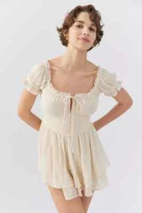 Urban Outfitters Valentina Playsuit S 6 Women's Casual Cream Cotton Romper 42678 - Picture 1 of 9