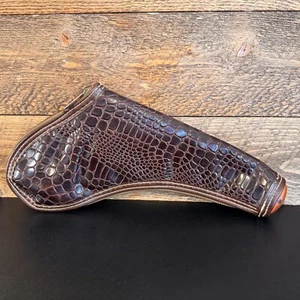 Vintage Handgun Revolver Case Snake Skin Leather Muzzle Guard Sherpa Lined - Picture 1 of 24