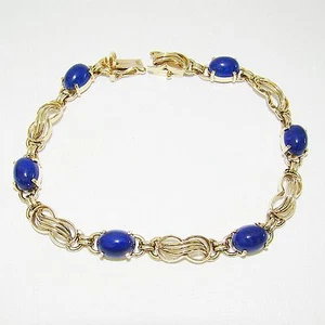 Armband Gold 585er Lapis Lazuli Goldarmband 14 kt Armkette Goldschmuck - Bild 1 von 5