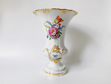 Vintage Meissen Hand Painted Flowers Gold Relief Molded Vase 20th Century German