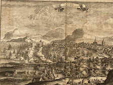 1676 Engraving Sheet Battle Bergen Norway English Dutch Merchant Fleet