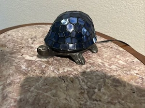 Adorable Tiffany Style Light Blue Stained Glass Turtle Accent Table/Night Light - Picture 1 of 4