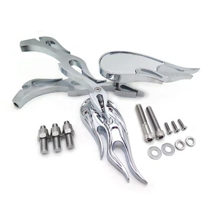 Chrome New Billet Custom Running Mirrors For Harley Dyna Wide Glide Flame Style - Picture 1 of 8
