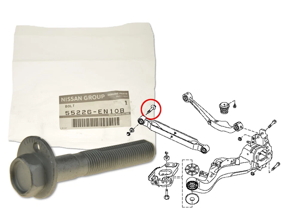 Brazo trasero excéntrico perno inclinable 55226-EN10B OE para Nissan Juke Qashqai X-Trail Foto 1 de 1