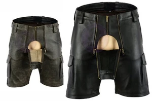 Men Leather Shorts Black Casual Party Shorts Summer Shorts - Picture 1 of 9