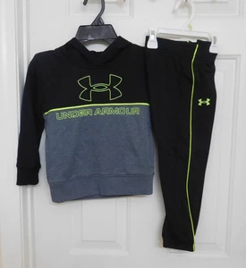 NWT 2pc Under Armour Black Gray Volt Logo Hooded Sweatshirt & Pants sz 4 6 or 7 - Picture 1 of 1