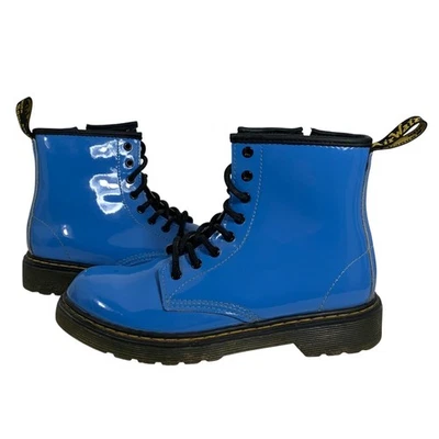DR Martens Youth 1460 蓝色漆皮系带靴侧拉链 US 3 码 — 第 1/4 张图片