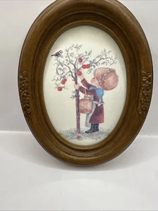 Vintage Homco Estampado Enmarcado Niña Recogiendo Manzanas 82 Brandywine Otoño Otoño Galería - Imagen 1 de 4