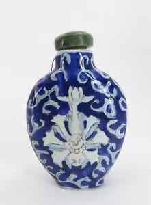 Chinese Porcelain Snuff Bottle with Serpentine Lid Makers Mark on Bottom 2.75"t - Picture 1 of 6