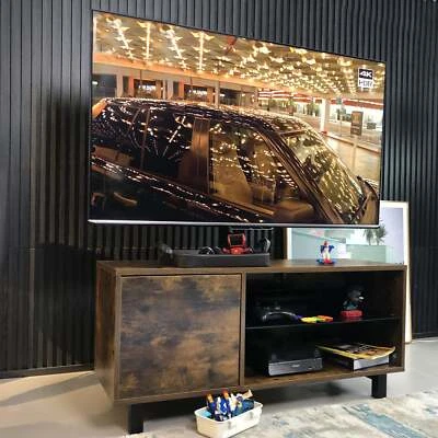 Rustic Brown TV Console with Push-to-Open Cabinets for TVs up to 65", Wood Stand - Image 1 of 4
