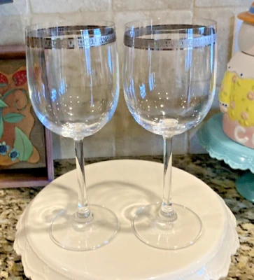 Charter Club Grand Buffet Platinum 2 Goblets Water Wine Scroll Band (4 available - Изображение 1 из 2