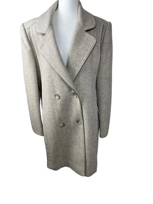 Abrigo De Colección Alorna Mujer L Mezcla Lana Espiga Largo Medio Crema Bronceado Forrado Foto 1 de 4