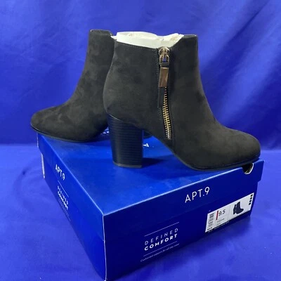 Botines APT.9 Timezone para mujer 9,5 ónix negros imitación gamuza cremallera tacón bloque nuevos en caja Foto 1 de 4