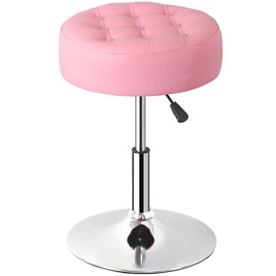Adjustable Vanity Stool PU Leather Ottoman Stool for Bedroom w/Metal Base Pink - Image 1 of 4
