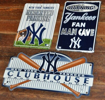 Lot of 3 New York Yankees Fan Man Cave signs!  2 Metal one hard plastic NEW - Image 1 of 4