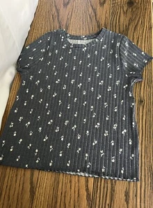 WONDER NATION Juniors XL 14-18 Gray Ribbed Floral Top Cottagecore Y2K Aesthetic - Picture 1 of 3