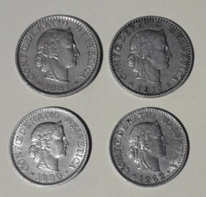 Schweiz 20 Rappen 1911 & 1981 10 Rappen 1962 & 1980 Münze Liberty Swiss Franc - Bild 1 von 3