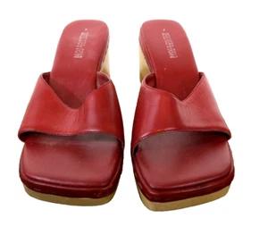 Kenneth Cole Reaction Red Open Toe Slides 3" Wood Wedge Heel Size 7* - Picture 1 of 10