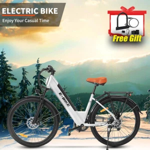750W Ebike 26" Electric Bike Bicycle CommuterTire Mountain Bikes Adults White - Picture 1 of 11