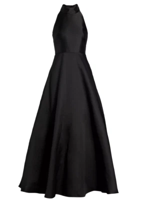 ML Monique Lhuillier Halter Satin Ball Gown Black Long Dress Sz 0 NWT $695 - Image 1 of 4