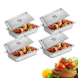 4PCS 4" Deep Full Size Stainless Steel Steam Table Pans w/ Lids Hotel Food Prep - Foto 1 di 16
