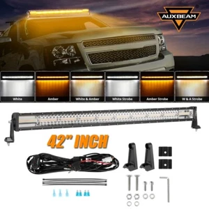 AUXBEAM 42"inch LED Light Bar Strobe Flash Amber White Offroad Truck 4WD Driving - Picture 1 of 12