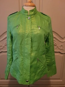 Berek 2 Women's S Small Embellished Metallic Shimmer Lime Green Jacket Linen - Picture 1 of 11