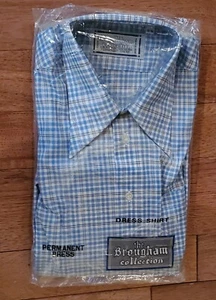Vintage BROUGHAM COLLECTION Dress Shirt Mens L Blue Plaid Button Up 16-32 NEW - Picture 1 of 5