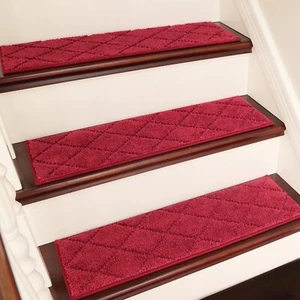 Red Edging Stair Treads Non-Slip Carpet Mat Indoor Wooden Steps Home Stair Rugs - Picture 1 of 6