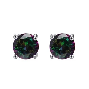18k White Gold Plated 1/4 Carat Round Created Mystic Topaz CZ Stud Earrings 4mm - Picture 1 of 2