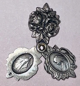 Rosa Milagrosa Católica De Colección Triple Diapositiva Plateada? Medalla Charm - Imagen 1 de 3