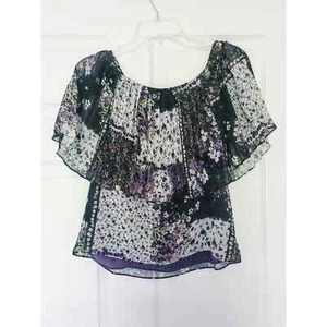 Blusa floreale nuova senza etichette By Worth pieghe davanti spalle scoperte, donna 6 - Foto 1 di 7