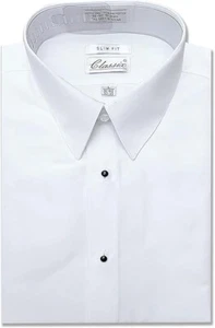 Microfiber Slim fit Tuxedo Shirt "Laydown Collar", Non pleat, White&Black - Picture 1 of 5
