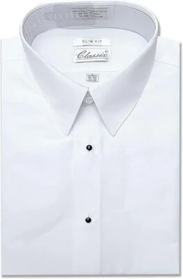 Camisa de esmoquin de microfibra ajustada "cuello acostado", sin pliegues, blanca y negra Foto 1 de 3