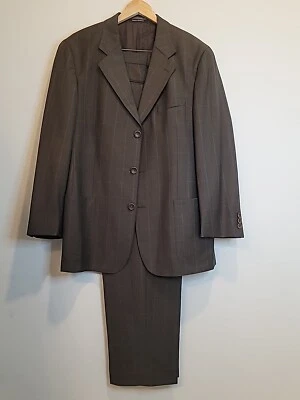 Bachrach Men's Suit 40R (42R) 100% Wool Brown Windowpane 2 Piece 34x31 Italy - Image 1 of 4