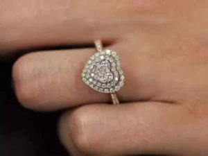 2.50Ct Round Cut Real Moissanite 14k Rose Gold Plated Heart Cluster Wedding Ring - Picture 1 of 7