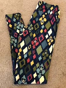 TC2 Lularoe Leggings Disney Mickey Mouse Diamond Green Blue Pink Cream on Black - Picture 1 of 3