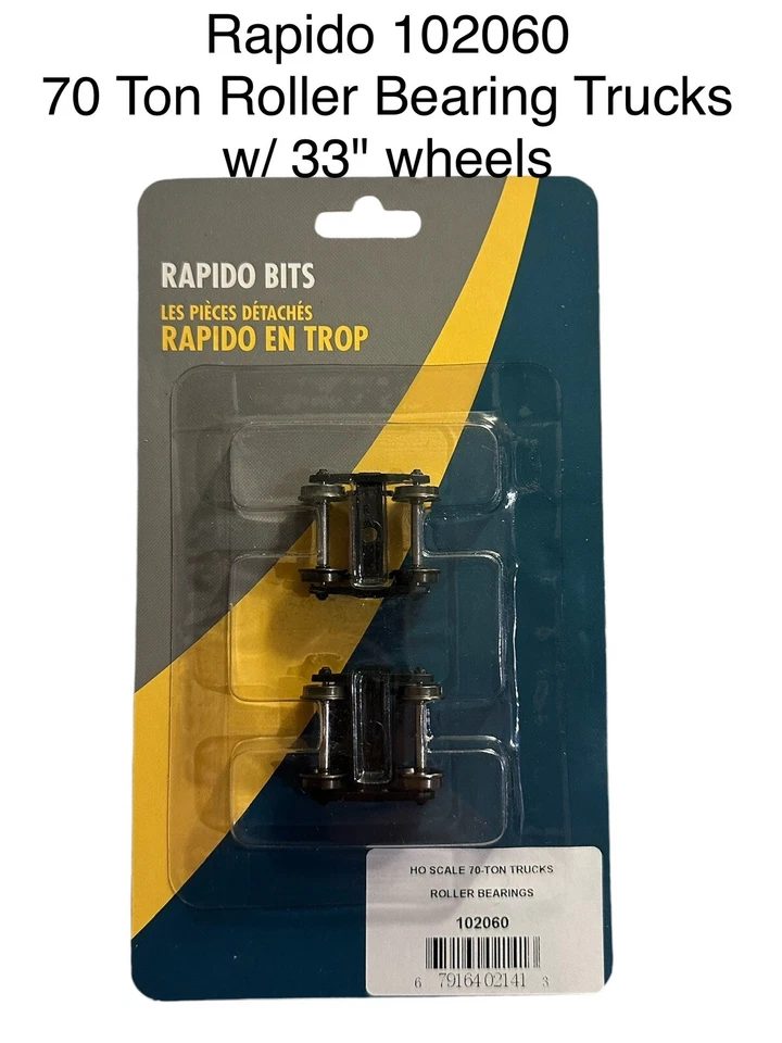 Rapido 102060 HO Scale 70-Ton Roller Bearing Freight Trucks w/ 33" Metal Wheels - Image 1 of 2
