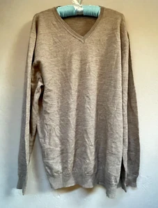 Liz Claiborne Mens Large Classic Sweater Merino Wool Blend V-Neck Pullover Brown - Picture 1 of 7