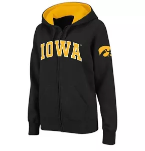 Women's XL Stadium Athletic Black Iowa Hawkeyes Arched Name Full-Zip Hoodie NEW - Picture 1 of 11