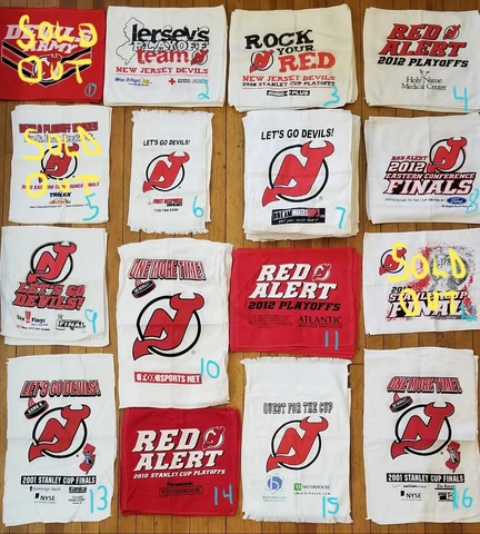 New Jersey Devils Towels, numerous designs, years, sponsors. Sold individually Cover