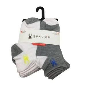 Spyder Boys Quarter Height Socks Size 10-4 White Gray 9 Pairs Socks - Picture 1 of 4