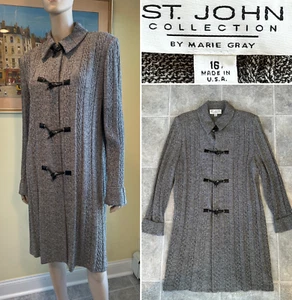 New ST JOHN Size 16/ XL Gray Stretch Wool Knit Long Toggle Sweater Blazer USA - Picture 1 of 15