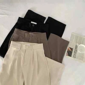 Suit Pants Women Trousers Casual High Waist Straight Office Leg Wide Long Fall - Picture 1 of 19