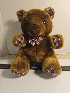 Brown Teddy Bear with Green Bow Tie Paws Ears Plush Dan Dee Stuffed Animal - Picture 1 of 11