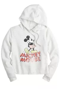 New, Disney Mickey Mouse Cropped Pullover Hoodie. Size (M) Light Heather grey - Picture 1 of 4
