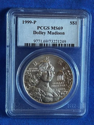 1999-P DOLLEY MADISON COMMEMORATIVE SILVER DOLLAR PCGS MS69 - Image 1 of 4