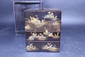 Antigua caja japonesa Jubako período Edo floral laca Maki-e - Imagen 1 de 10